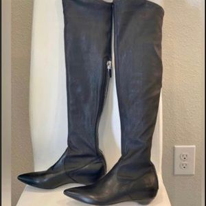 Sigerson Morrison Black Over The Knee Kitten Heel Boots With Full Zippers.